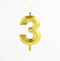 Golden number 3 candle